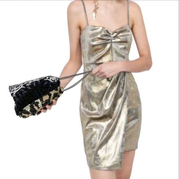Zara gold & silver metallic spaghetti strap mini holiday dress size M - Picture 1 of 13